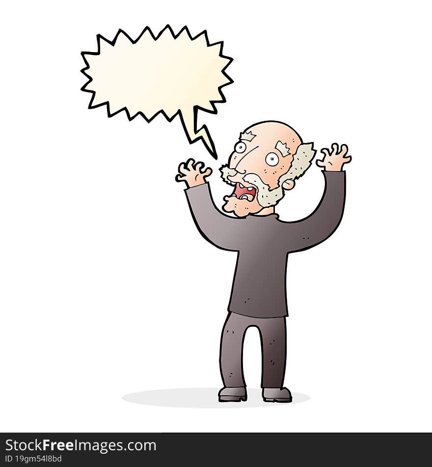 Cartoon Terrified Old Man With Speech Bubble