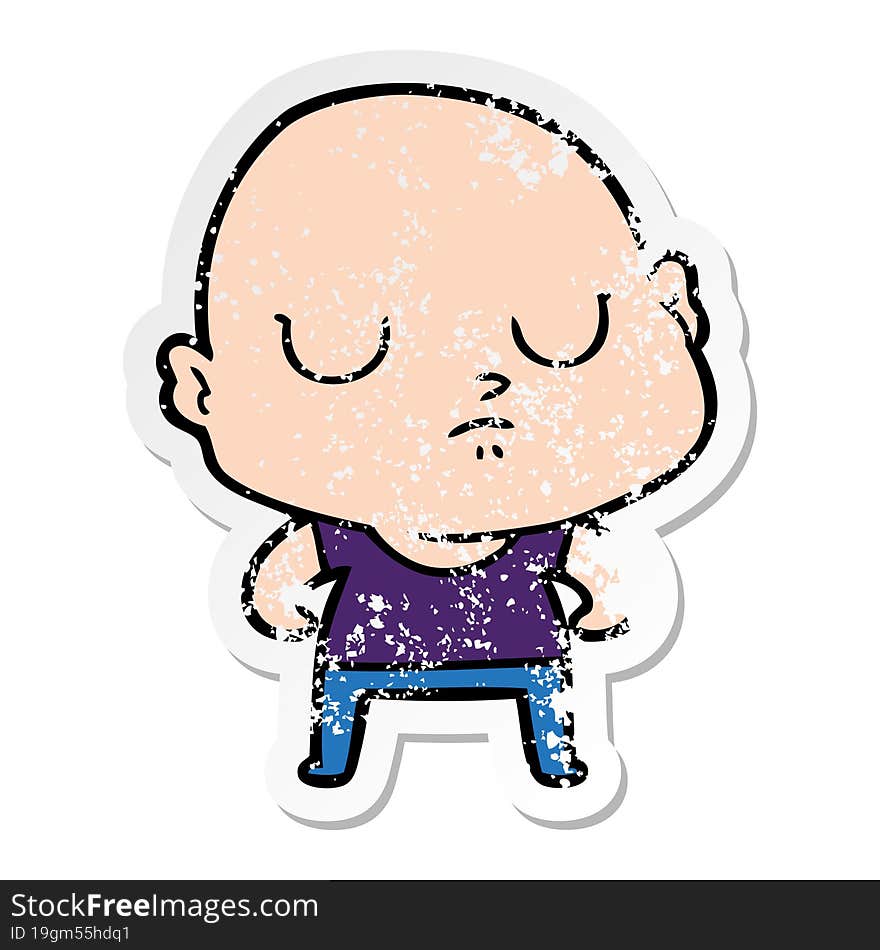 distressed sticker of a cartoon bald man