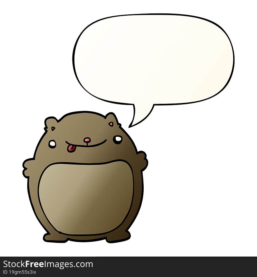 cartoon fat bear and speech bubble in smooth gradient style