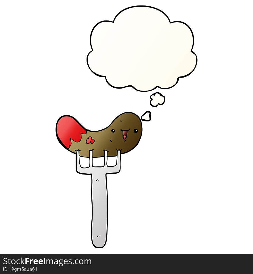 cartoon sausage and fork and thought bubble in smooth gradient style