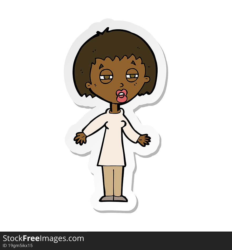 sticker of a cartoon tired woman