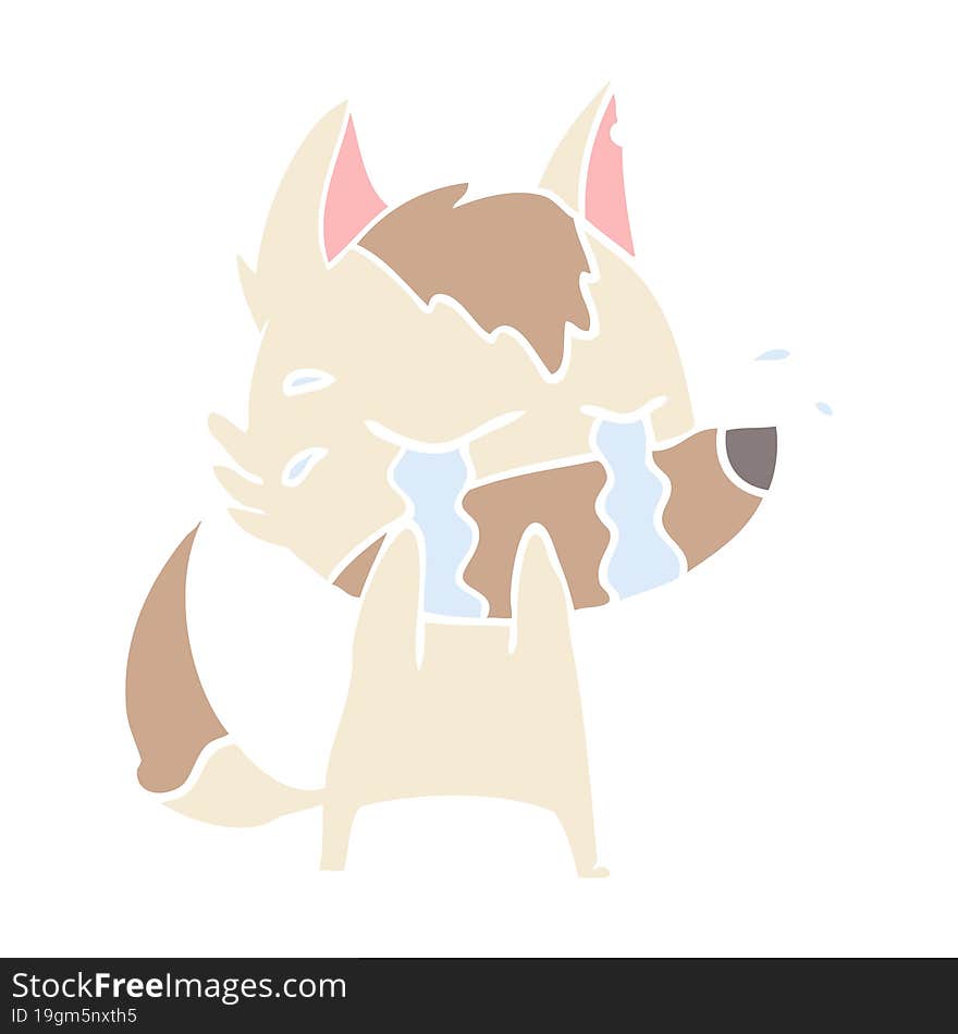 flat color style cartoon crying wolf