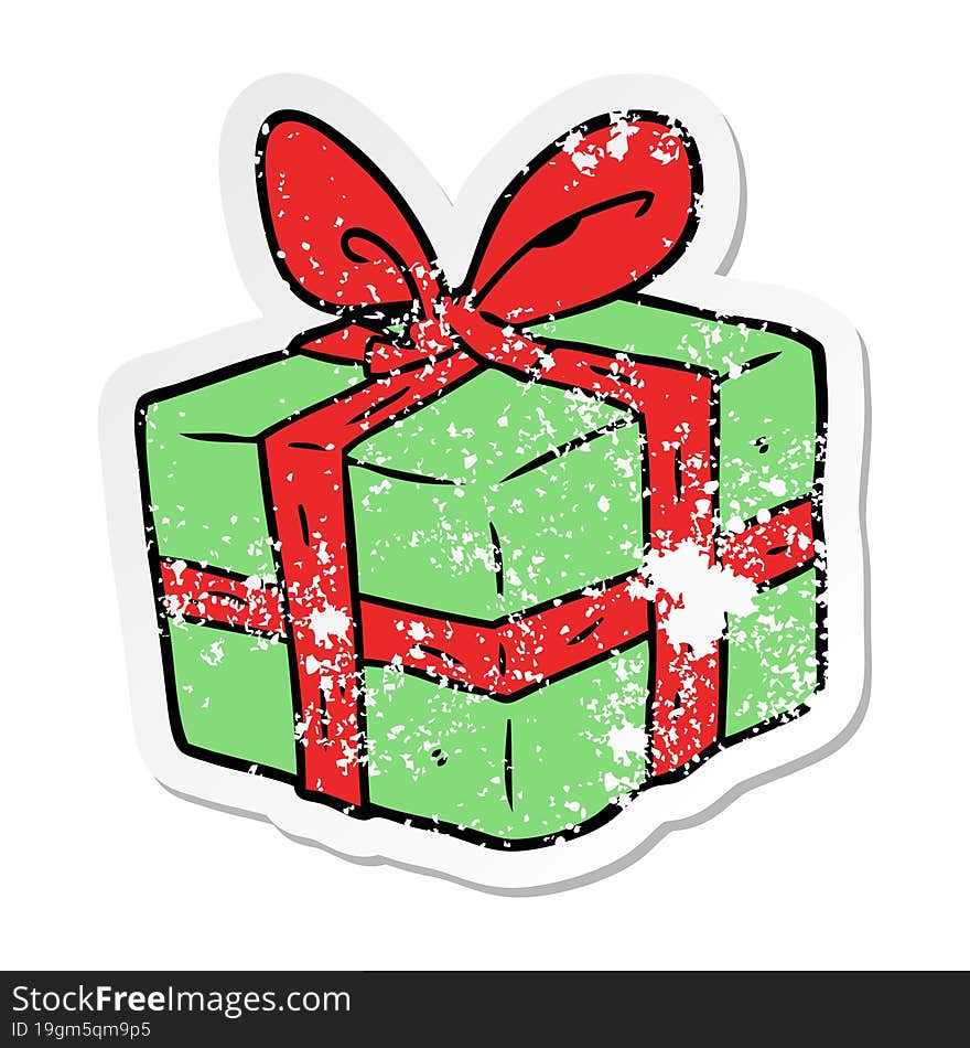 Distressed Sticker Of A Cartoon Wrapped Gift