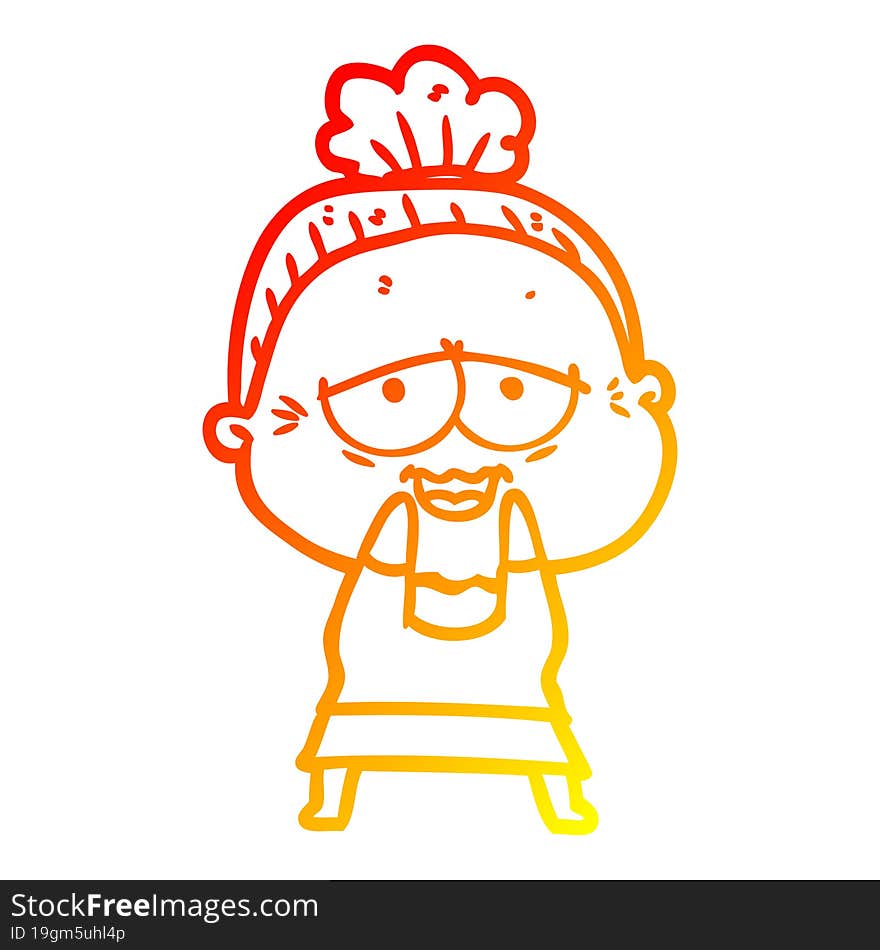 Warm Gradient Line Drawing Cartoon Happy Old Lady