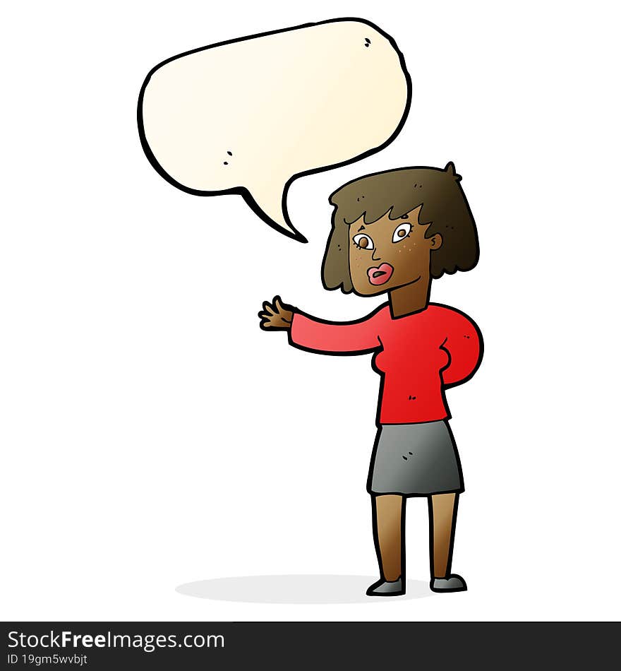 Cartoon Woman Explaining With Speech Bubble