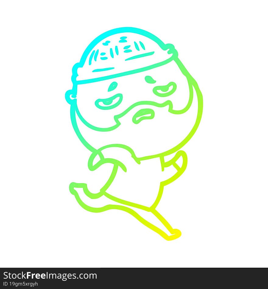 cold gradient line drawing cartoon worried man with beard