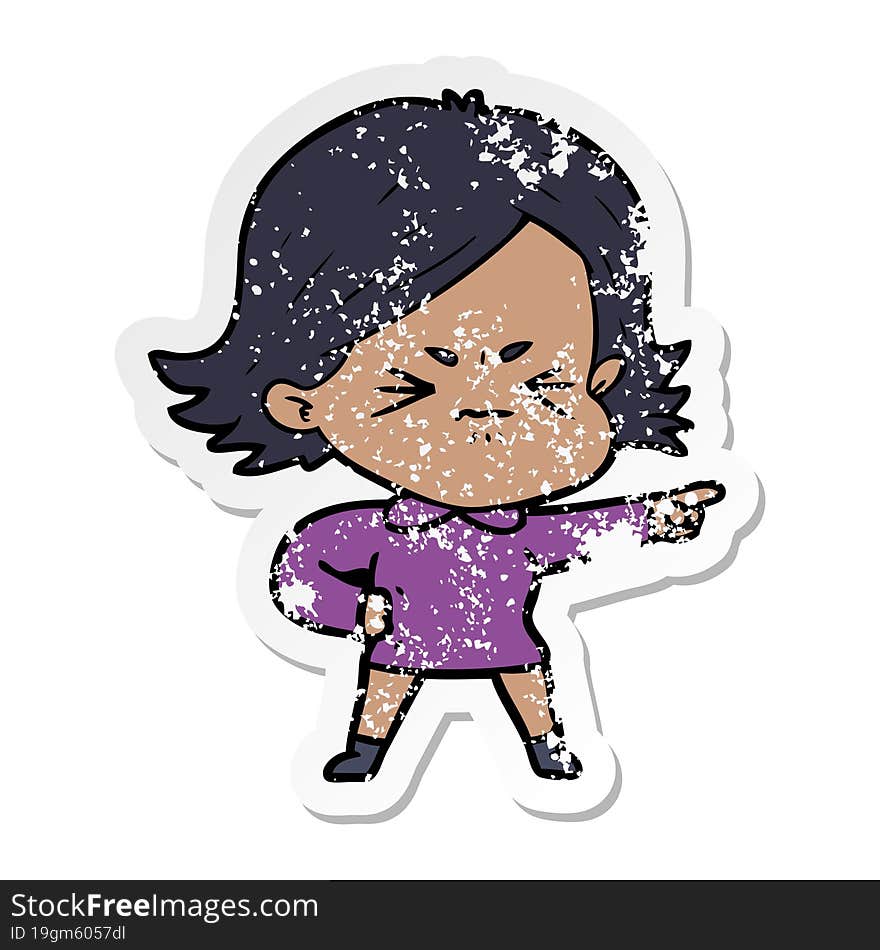 distressed sticker of a cartoon angry woman