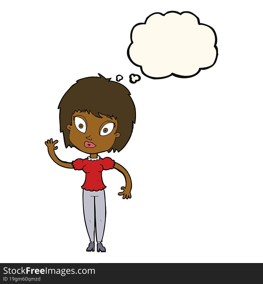 cartoon pretty girl with thought bubble