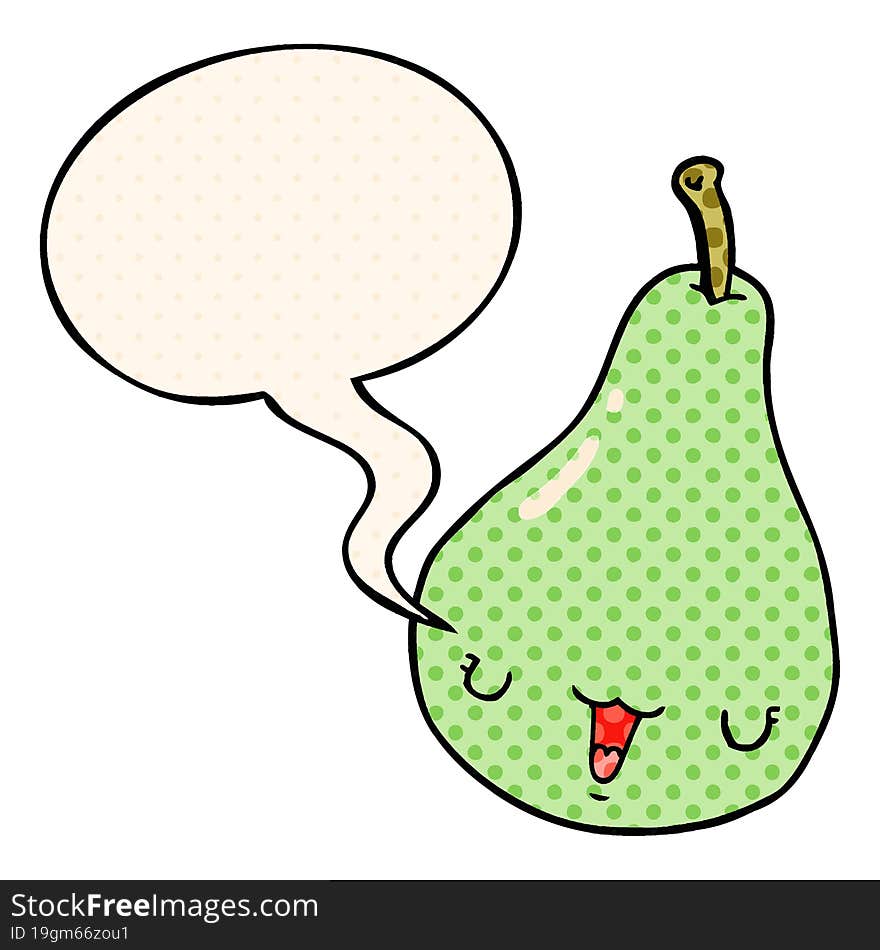 cartoon pear and speech bubble in comic book style