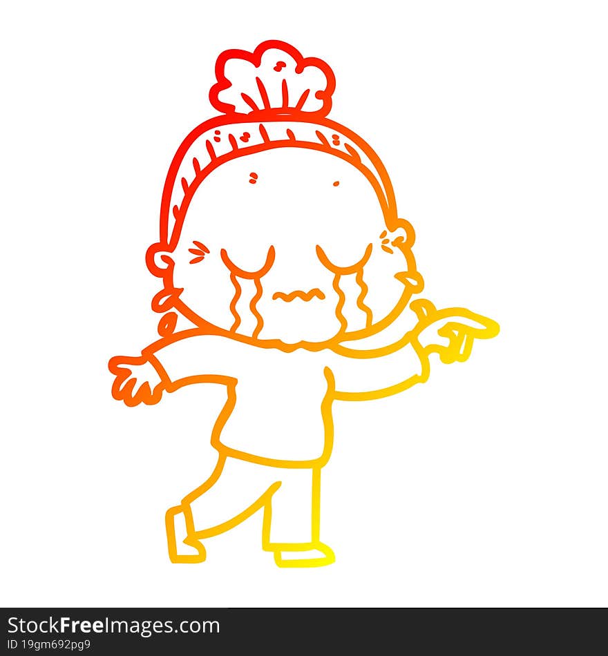 warm gradient line drawing cartoon crying old lady