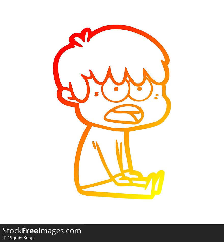 warm gradient line drawing worried cartoon boy