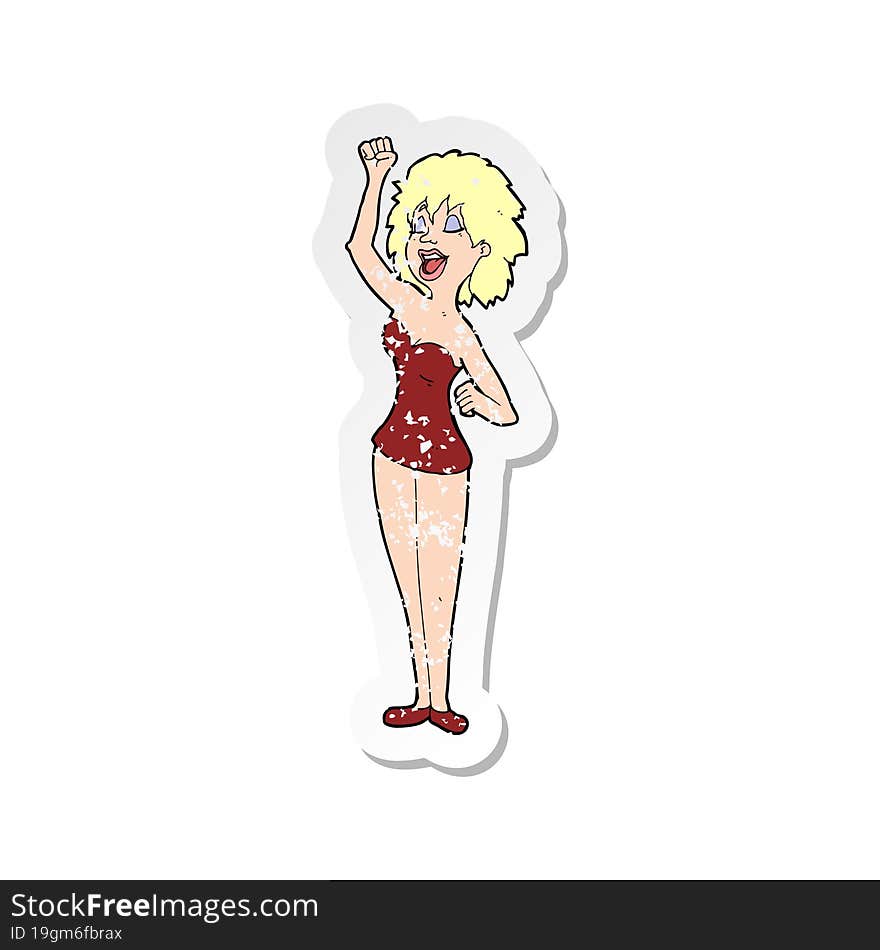 retro distressed sticker of a cartoon dancing woman