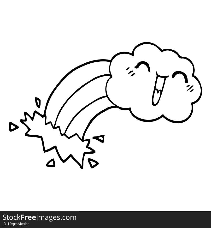 Line Drawing Cartoon Rainbow Rain Cloud