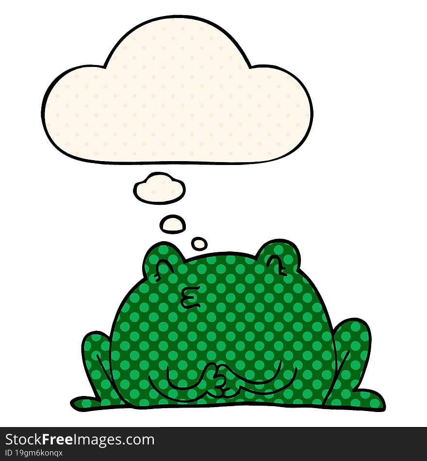 cute cartoon frog with thought bubble in comic book style