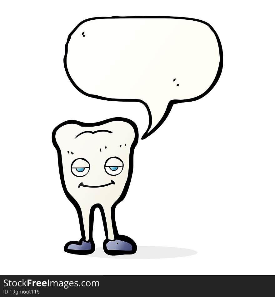 cartoon happy tooth with speech bubble