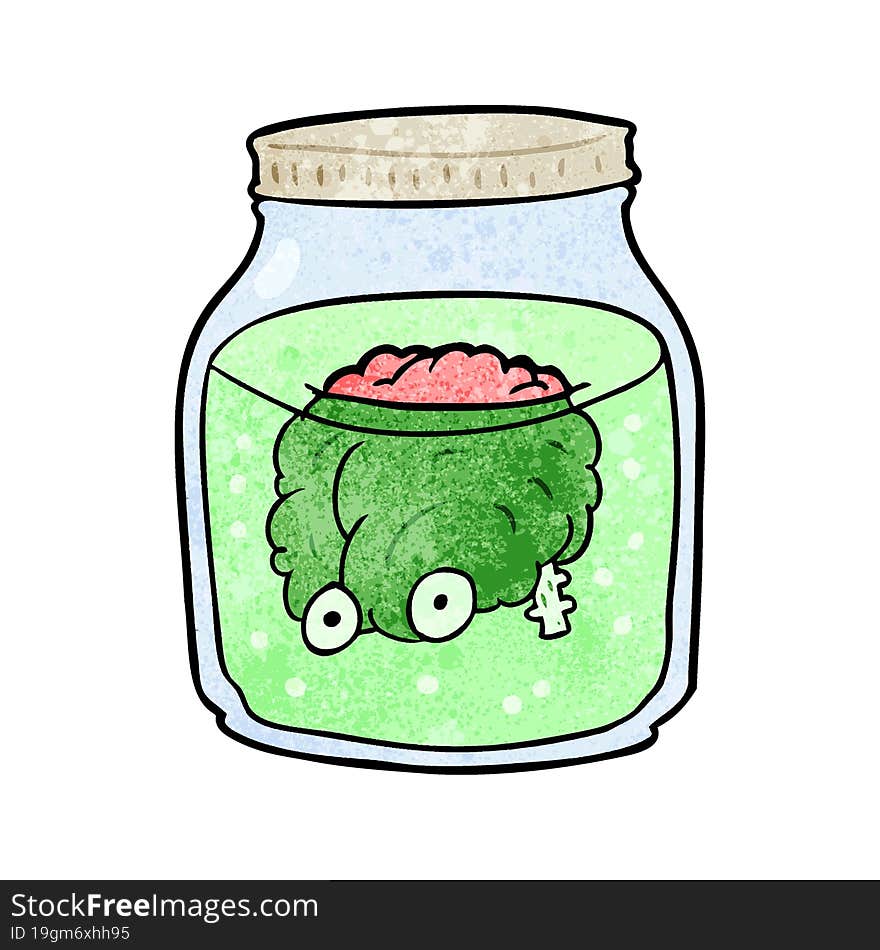 cartoon spooky brain floating in jar. cartoon spooky brain floating in jar