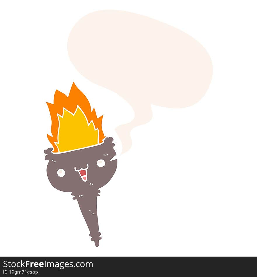 Cartoon Flaming Chalice And Speech Bubble In Retro Style