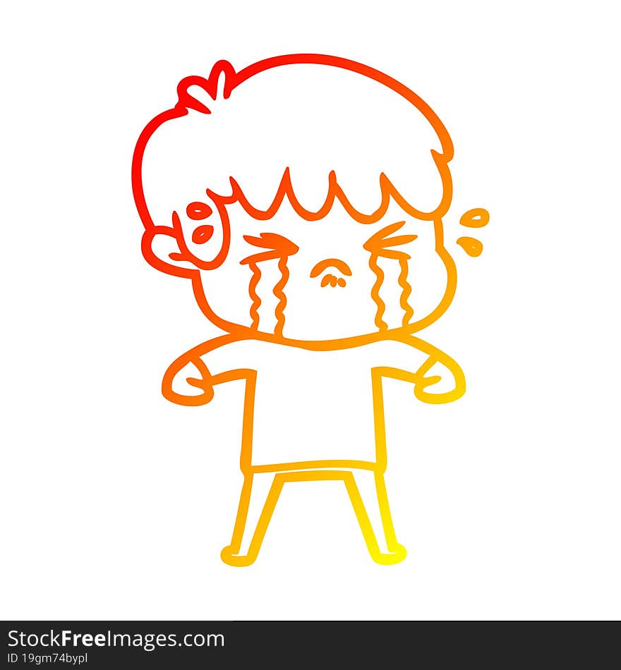 Warm Gradient Line Drawing Cartoon Boy Crying