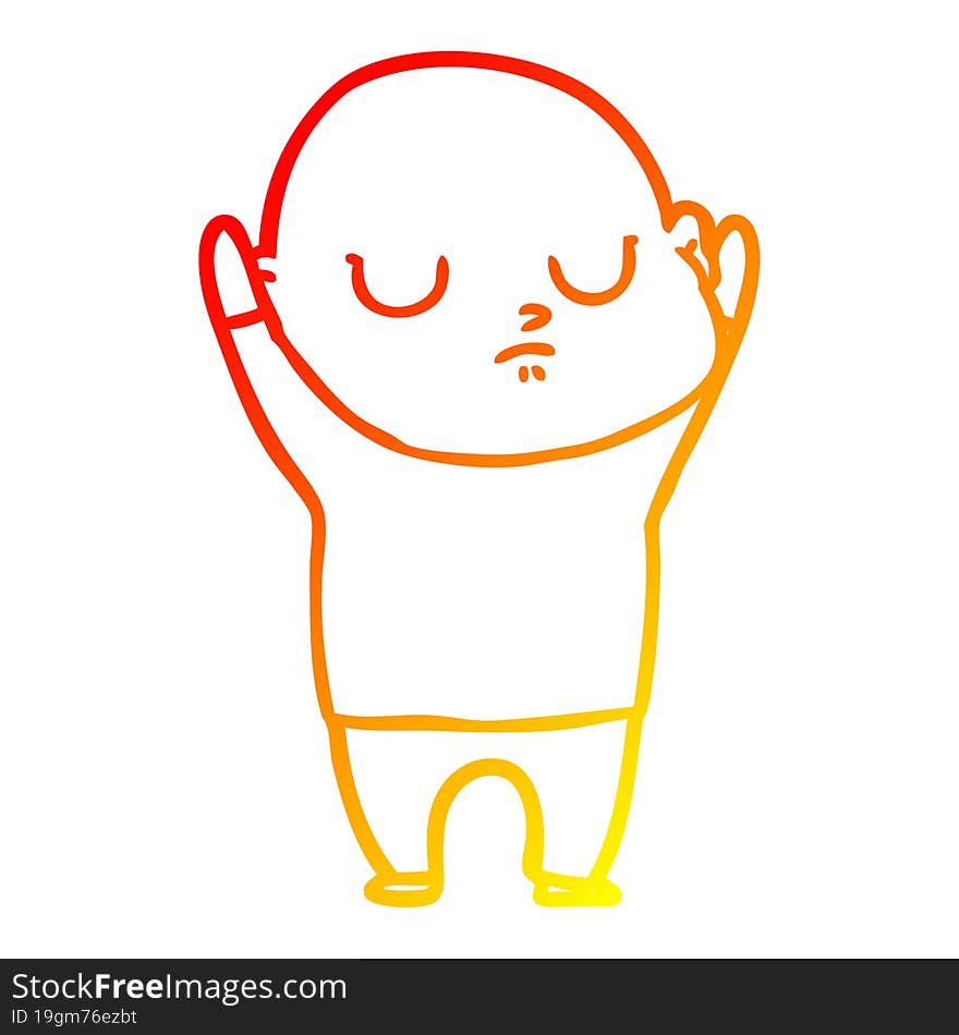 warm gradient line drawing of a cartoon bald man