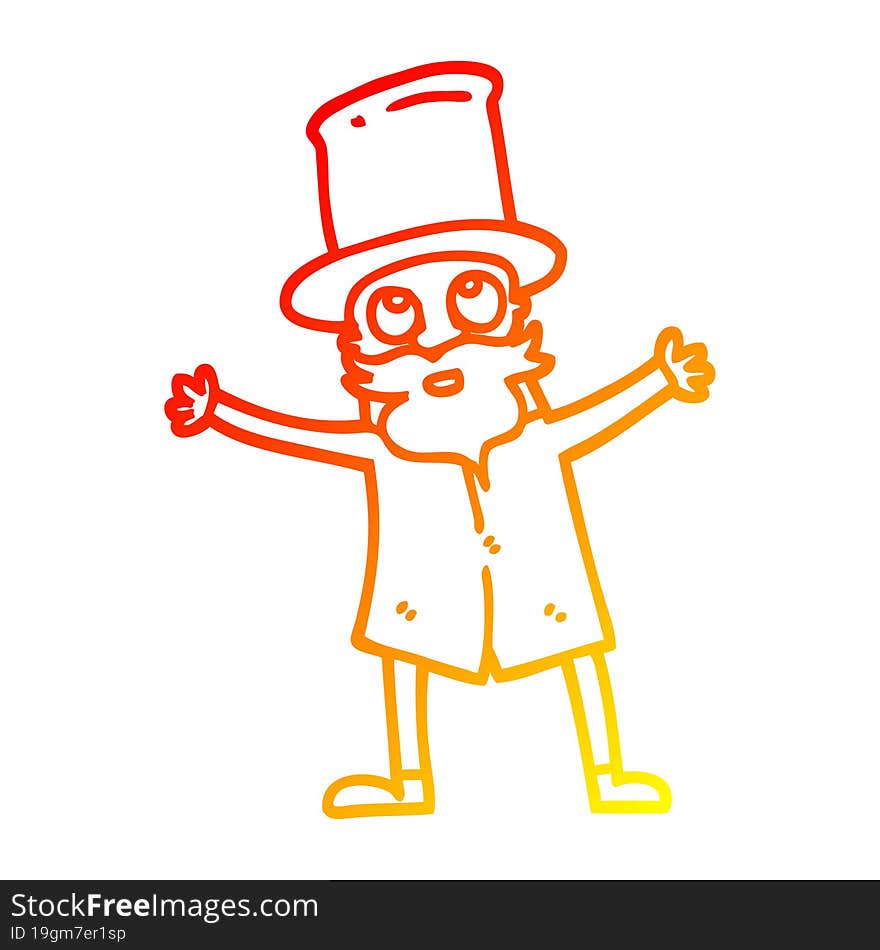 warm gradient line drawing of a cartoon victorian man