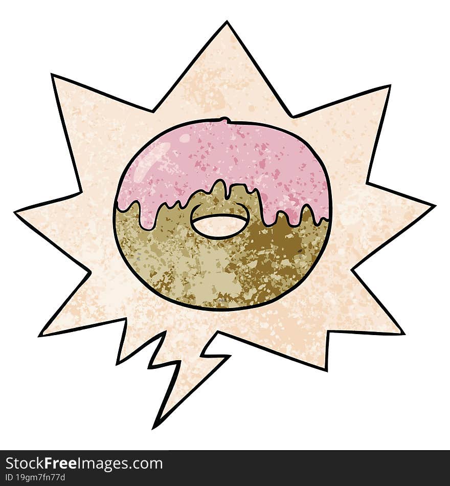 Cartoon Donut And Speech Bubble In Retro Texture Style