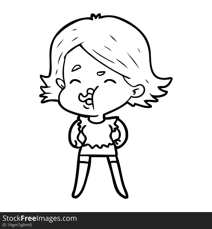 cartoon girl pulling face. cartoon girl pulling face