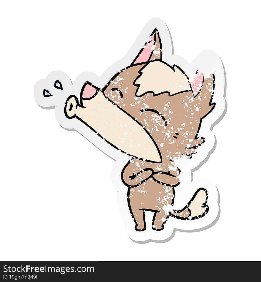 distressed sticker of a howling wolf cartoon