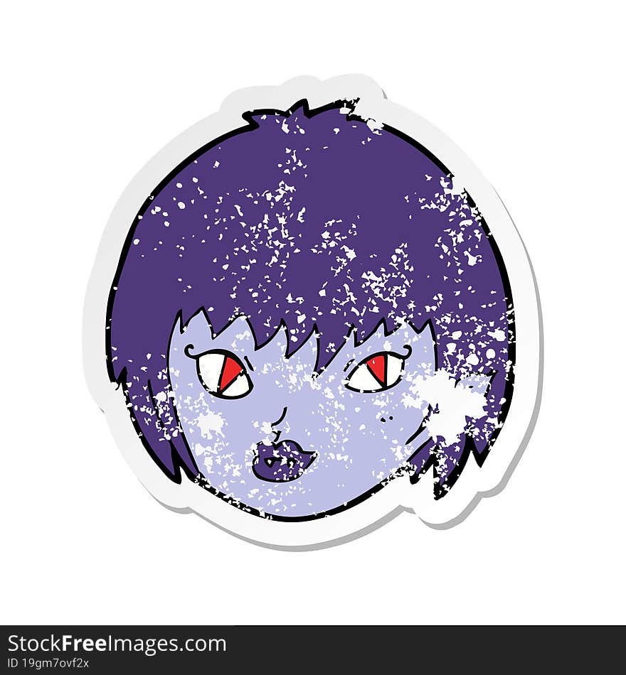 retro distressed sticker of a cartoon vampire girl face