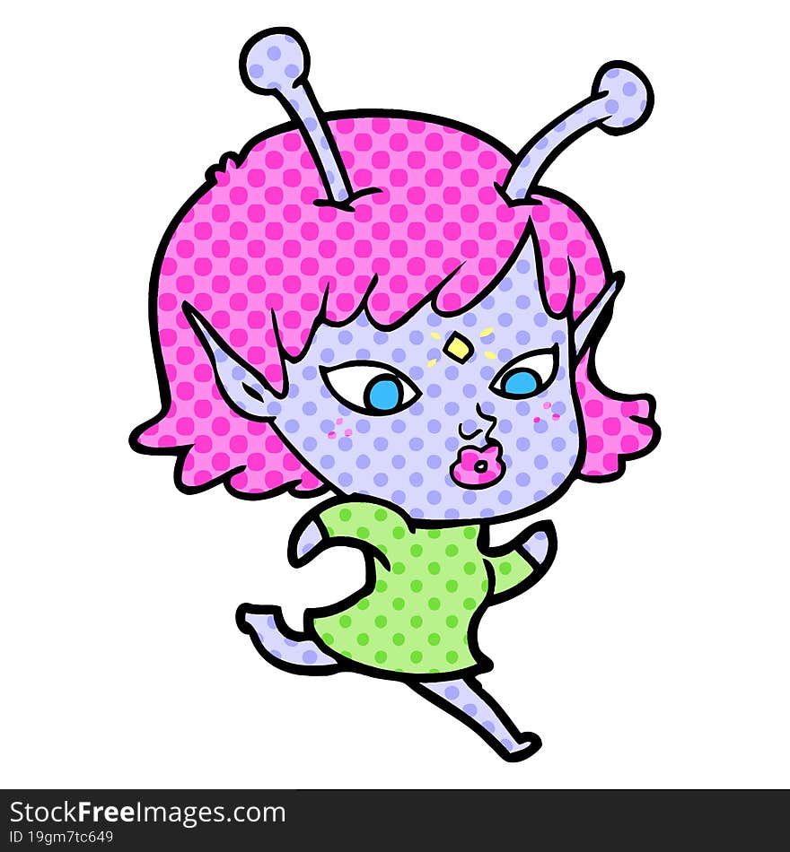 pretty cartoon alien girl running. pretty cartoon alien girl running