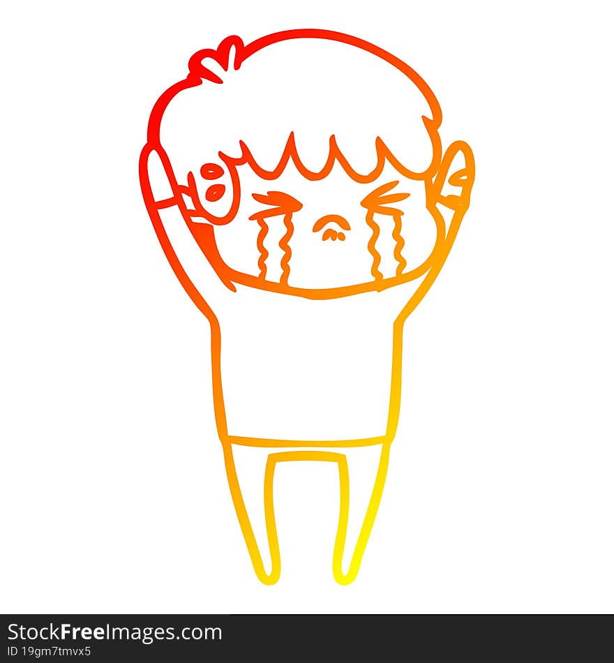 warm gradient line drawing cartoon boy crying