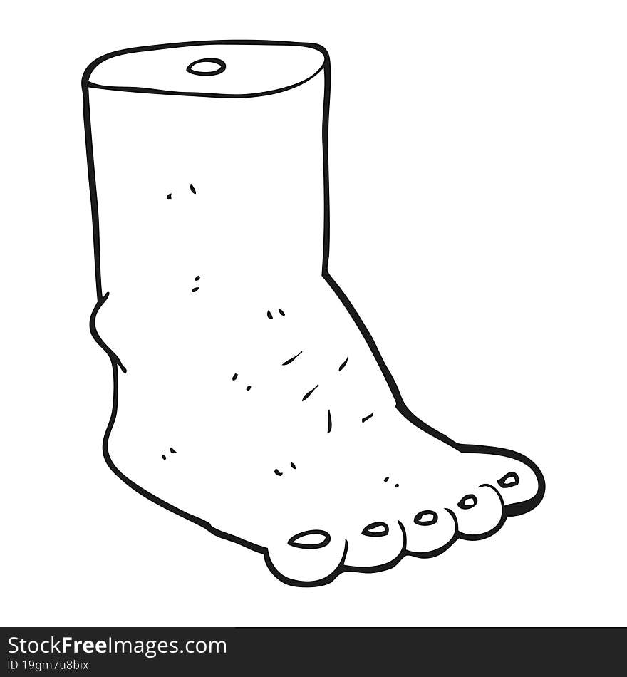 freehand drawn black and white cartoon foot