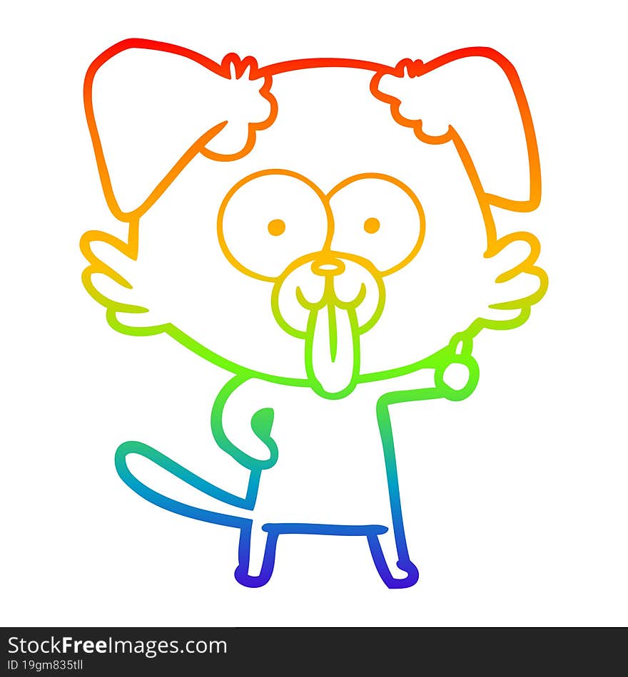 rainbow gradient line drawing of a cartoon dog with tongue sticking out