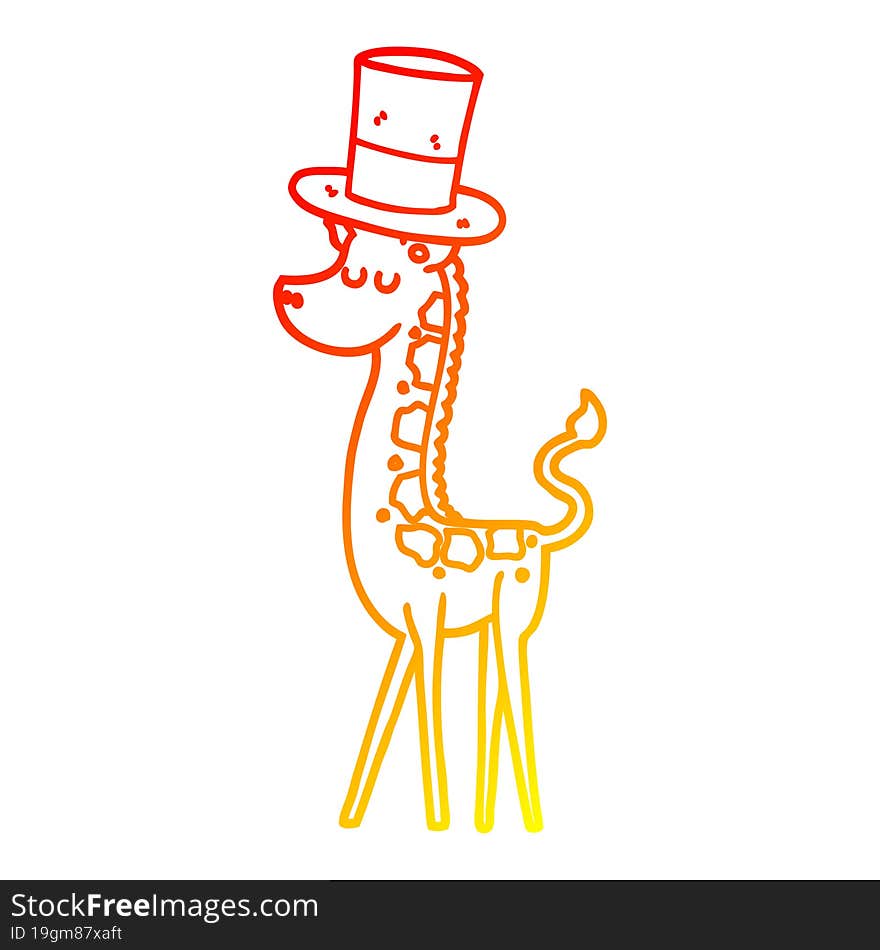 warm gradient line drawing of a cartoon giraffe in top hat