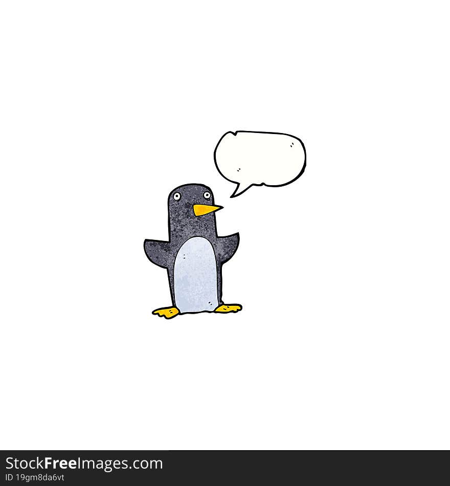 cartoon penguin with speech bubble