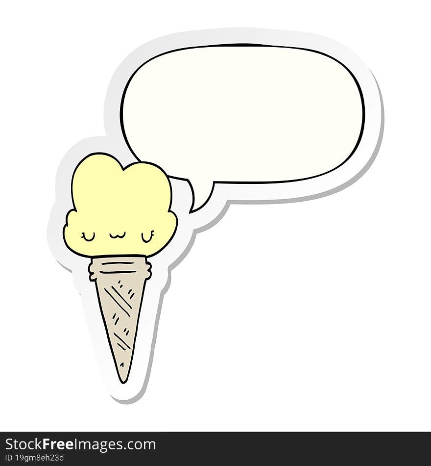 cartoon ice cream and face and speech bubble sticker