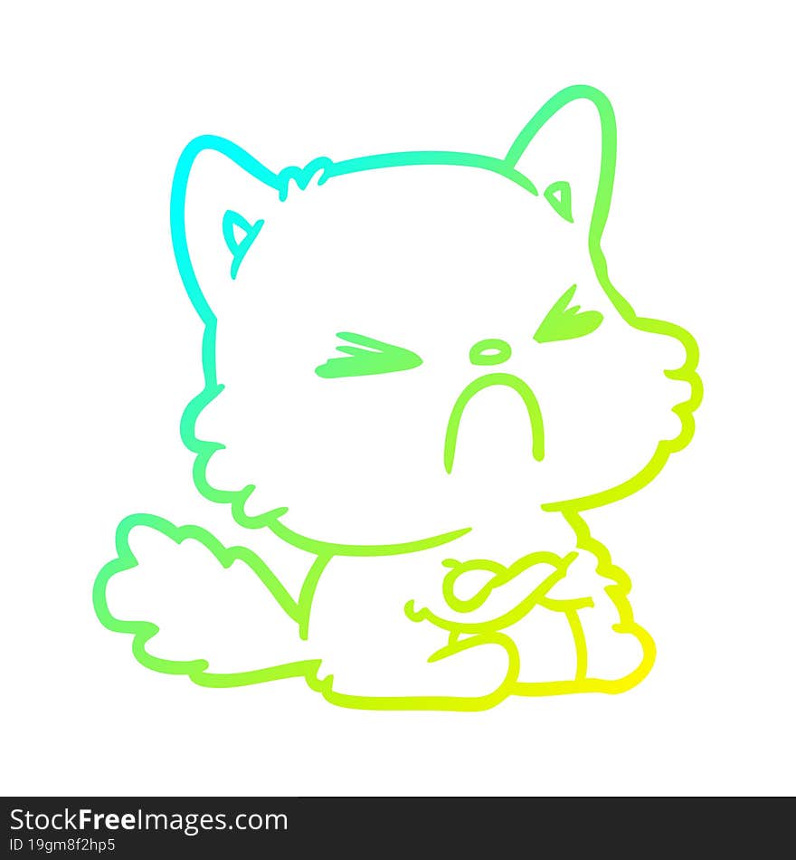 cold gradient line drawing of a cute cartoon angry cat