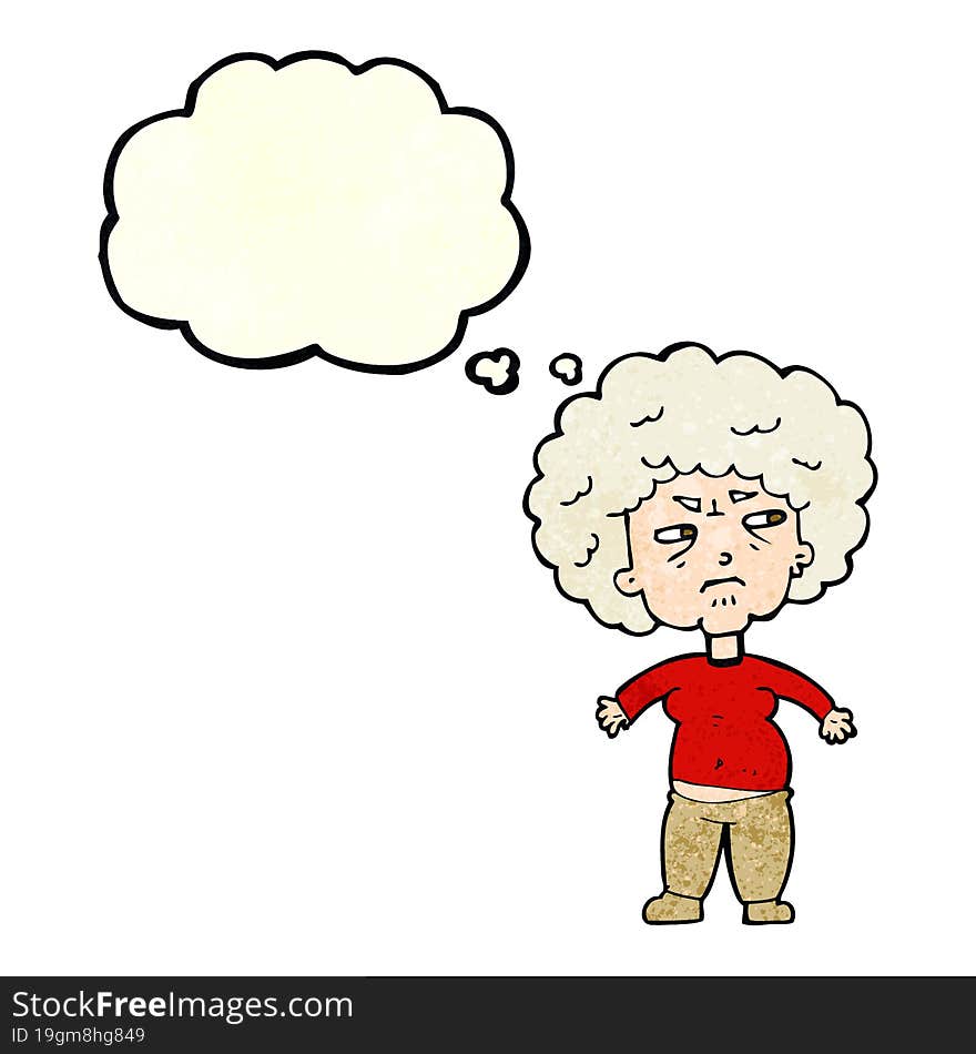 Cartoon Annoyed Old Woman With Thought Bubble