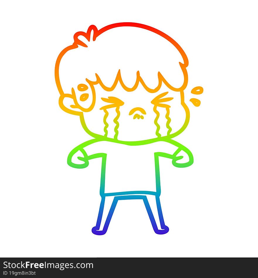 rainbow gradient line drawing cartoon boy crying