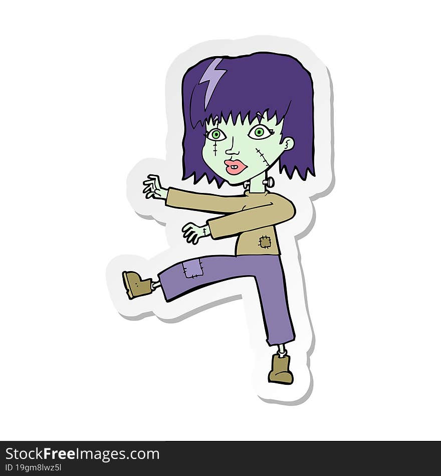 sticker of a cartoon zombie girl