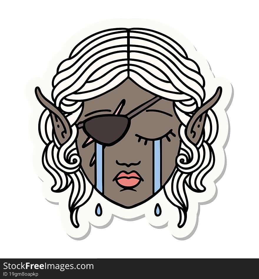 crying elf rogue character face sticker