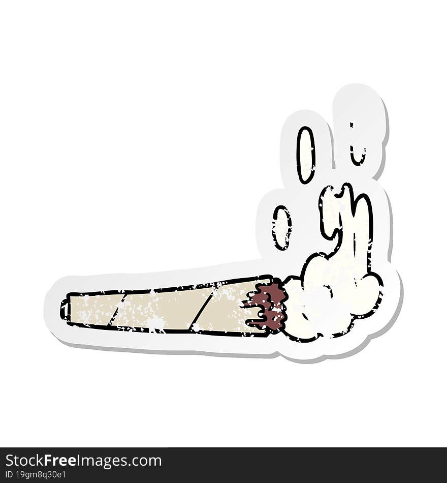 distressed sticker of a cartoon marijuana joint