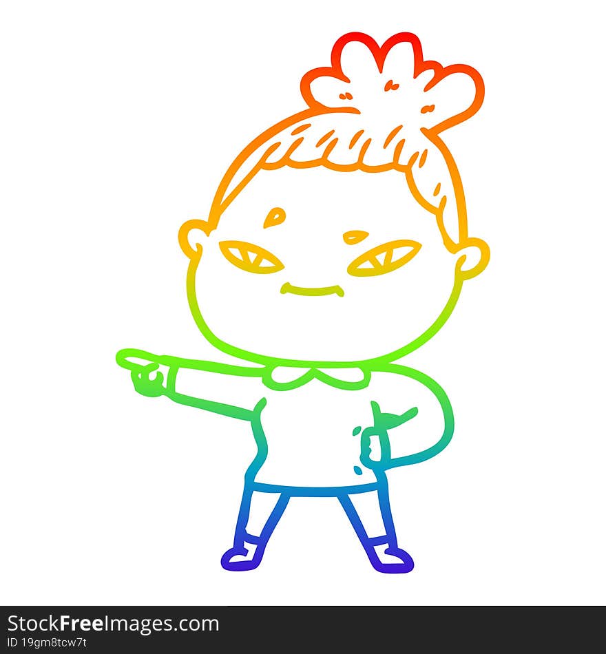 rainbow gradient line drawing of a cartoon woman