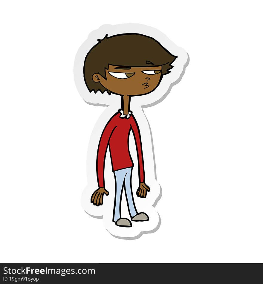 Sticker Of A Cartoon Suspicious Boy