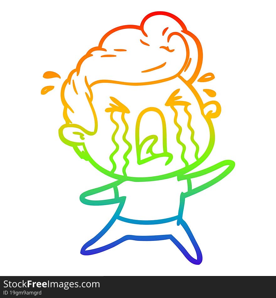 rainbow gradient line drawing of a cartoon crying man