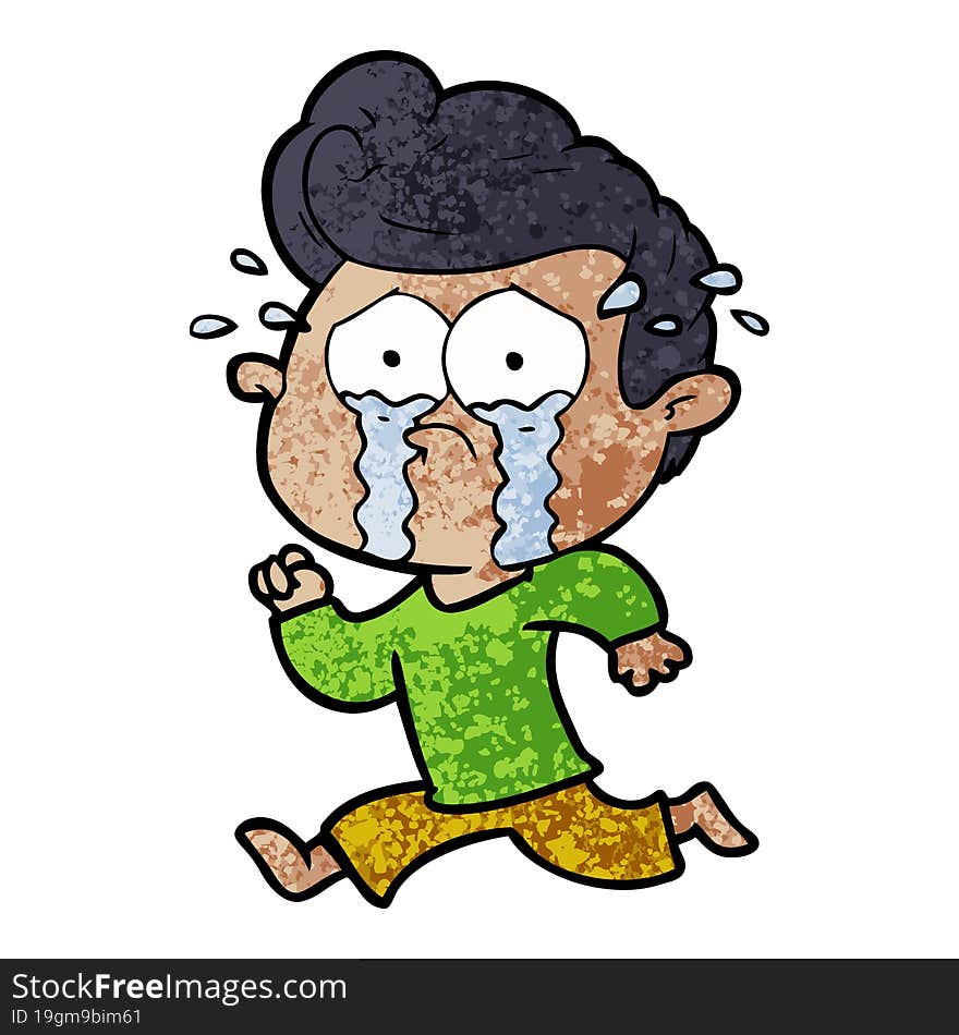 cartoon crying man running. cartoon crying man running