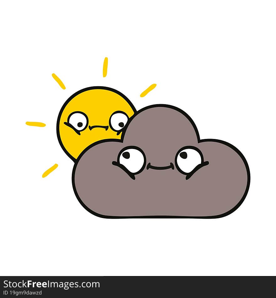 cute cartoon of a storm cloud and sun