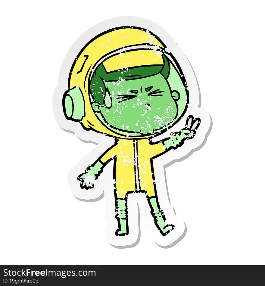 Distressed Sticker Of A Cartoon Stressed Astronaut