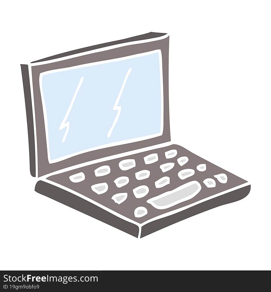 Flat Color Illustration Cartoon Laptop Computer