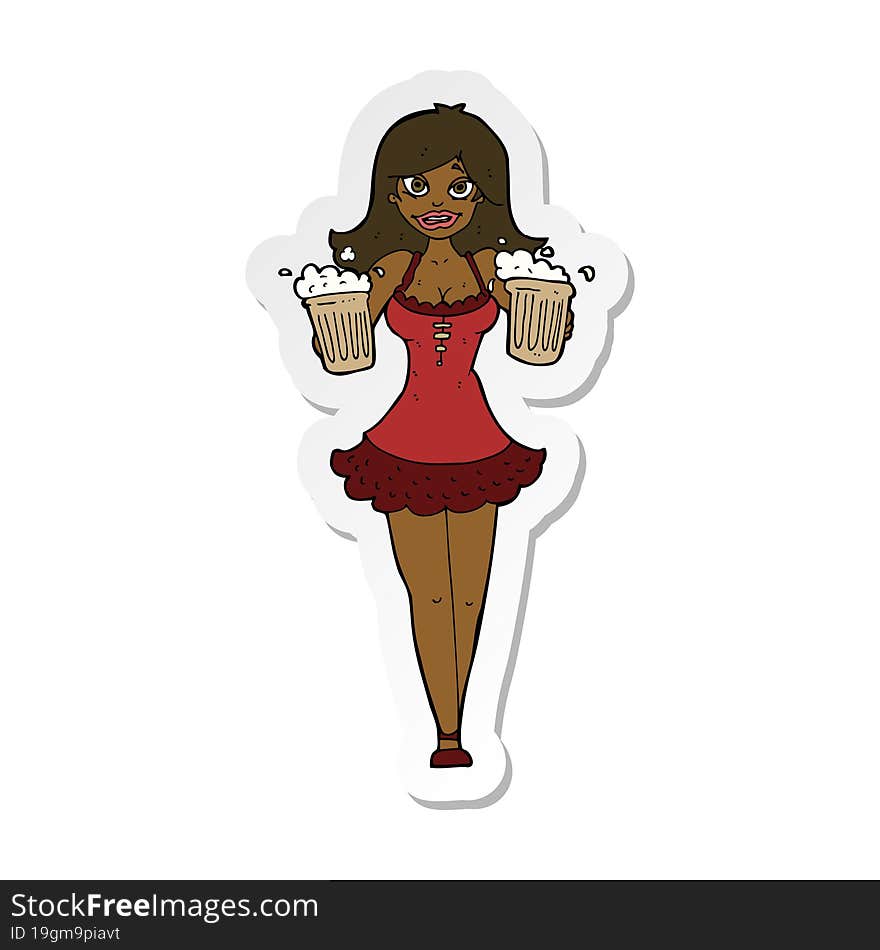 Sticker Of A Cartoon Beer Festival Girl