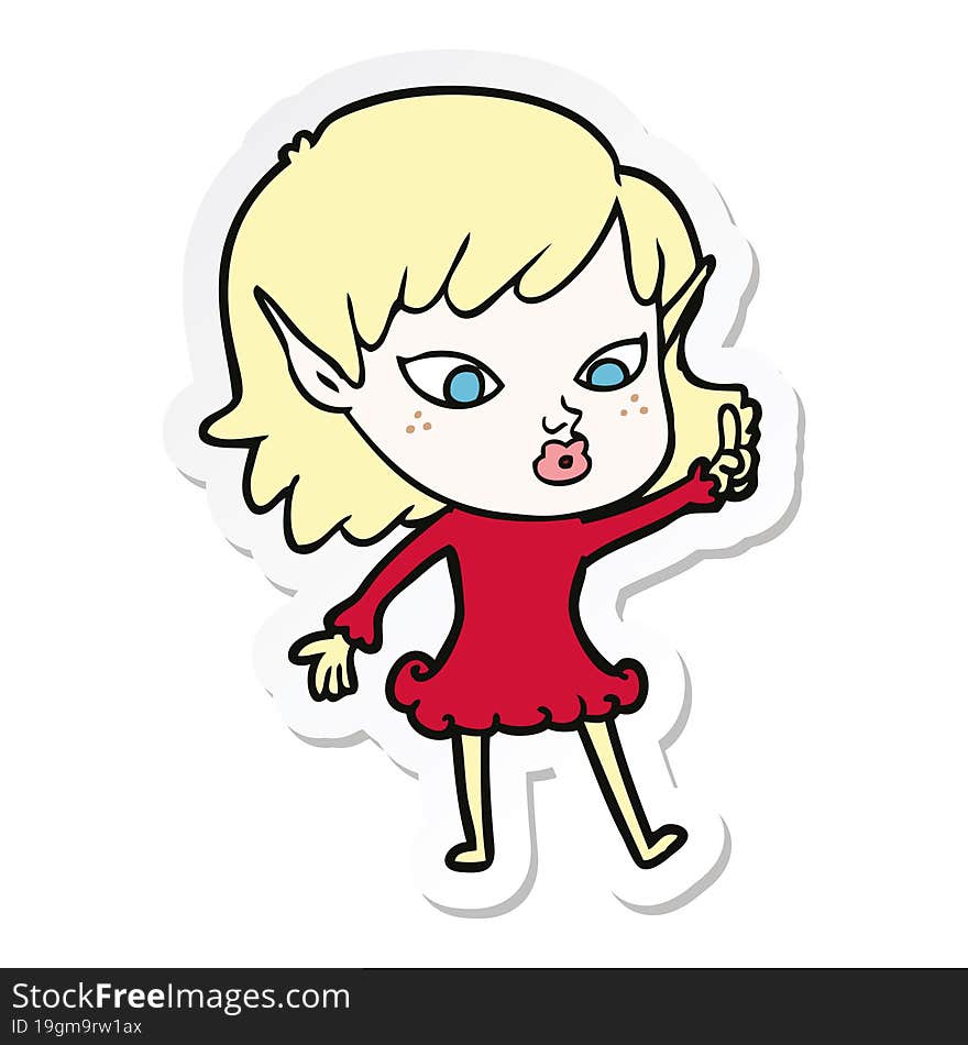 Sticker Of A Pretty Cartoon Elf Girl